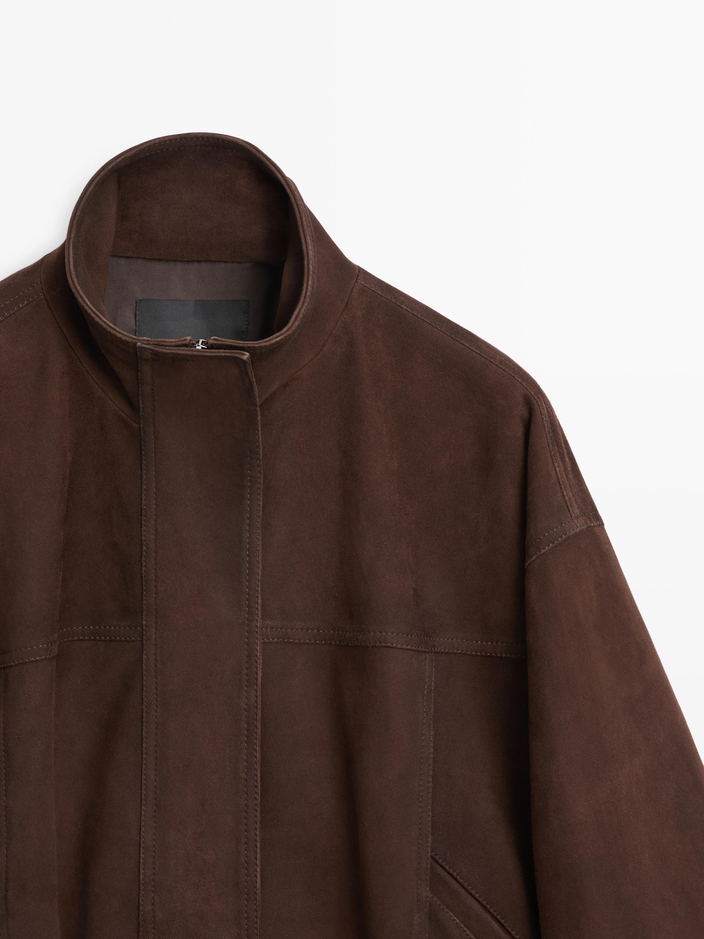 Blouson bomber en cuir effet daim